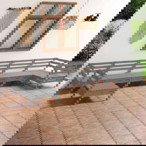  Vrtna sedežna garnitura 7-delna trdna borovina siva, (20676248) Cene
