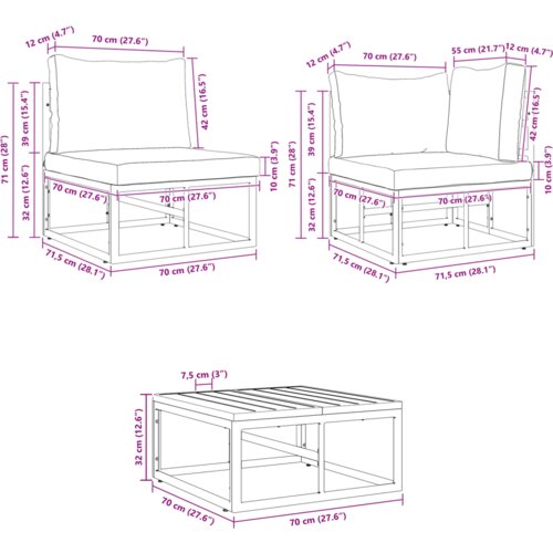vidaXL Sjedeća garnitura za vrt 7 pcs Crna 70 x 70 x 32 cm Aluminij Cene