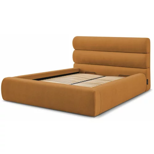 Bobochic Paris Oranžna oblazinjena zakonska postelja s prostorom za shranjevanje z letvenim dnom 180x200 cm Jagna –