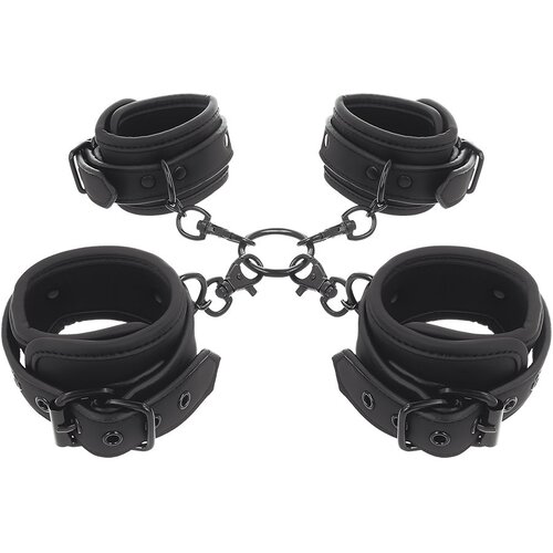 Fetish Submissive Ankle and Wrist Cuffs & Hogtie Set Vegan Leather Cene