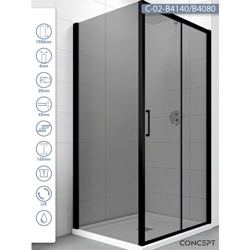 Copen Tuš kabina C-02-B4140/B4080 Atlas Black crni ram 140x80x195cm tamno staklo 6mm Cene