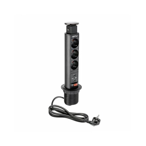 Utičnica ugradna okrugla fi 60 3*KONEKTOR, 2*USB 1.5M crna AEBPW3S60U20 Slike