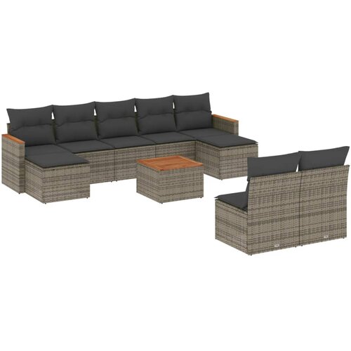  10-dijelni set vrtnih sofa od poliratana s jastucima sivi Slike