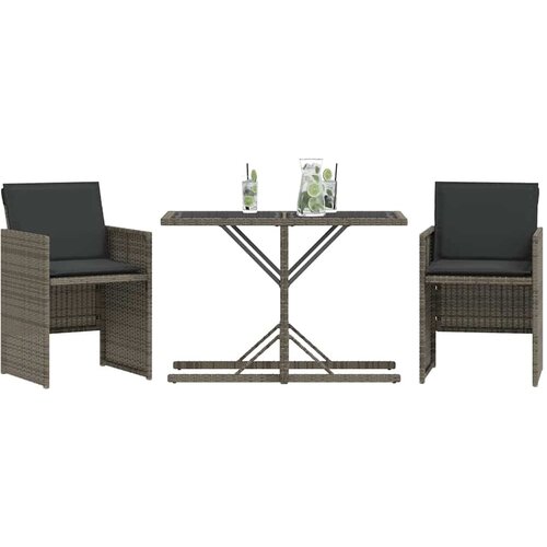  3-dijelni bistro set od poliratana s jastucima sivi Slike