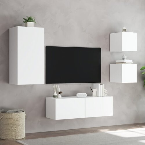  4-dijelni zidni TV ormarići s LED svjetlima bijeli Slike