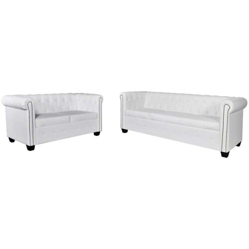 vidaXL Chesterfield kavč dvosed in trosed um. usnje bele barve Cene