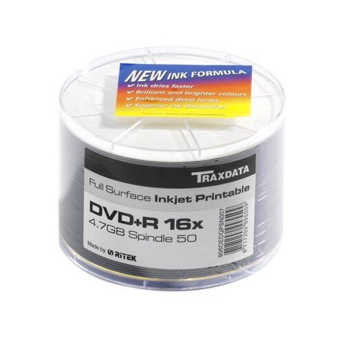 Traxdata OPTIČKI MEDIJ DVD-R 16X SPINDLE 50 WHITE FULL PRINTABLE Slike