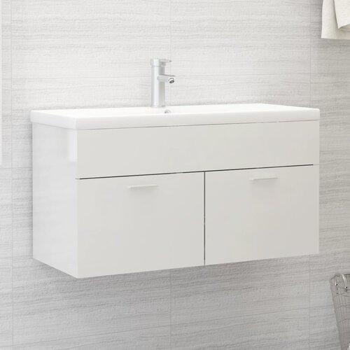 Ormarić za umivaonik visoki sjaj bijeli 90x38,5x46 cm drveni Cijene