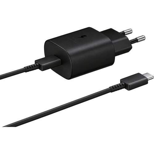 Samsung stenski polnilec z enim USB-C vhodom 25W in priloženim USB-C v USB-C kablom črne barve EP-TA800EBE + EP-DA705BBE (OEM pakiranje) Slike