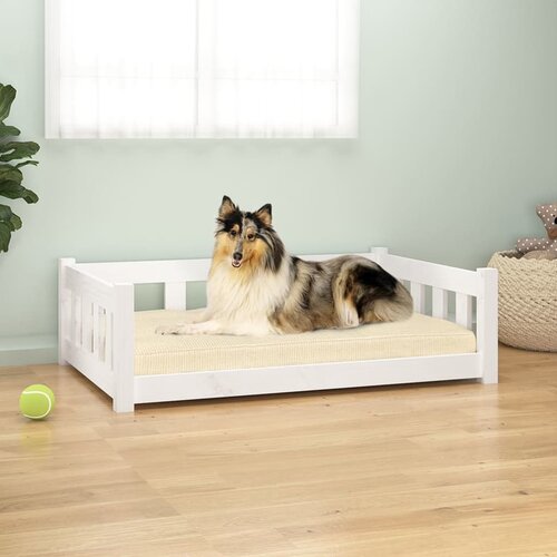 VidaXL Krevet za pse bijeli 95 5 x 65 5 x 28 cm od masivne borovine Slike