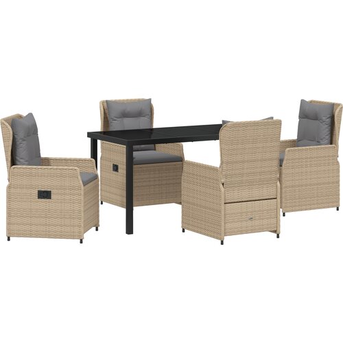 vidaXL 5-dijelni vrtni set za objedovanje Bež poli ratan, Vrtni stol Crni 140x80x73 cm Kaljeno staklo Cijene