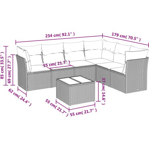  7-dijelni set vrtnih sofa od poliratana s jastucima smeđi Slike