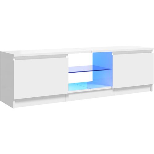 Maison Chic TV omarica - TV stojalo - Televizijska omarica z LED lučkami visok sijaj bela 120x30x35,5 cm, (21699435) Slike