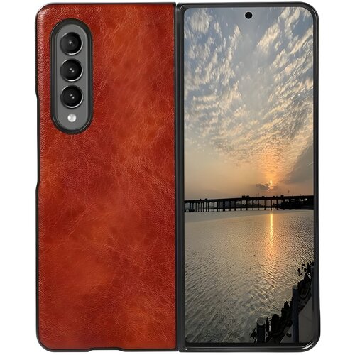 Beline koženo za&amp;scaron;titno kući&amp;scaron;te za Samsung Galaxy Z Fold 3 - Smeđa Slike