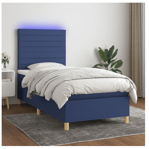  Box spring postelja z vzmetnico LED modra 100x200 cm blago Cene