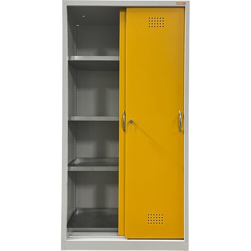 eurokraft basic Omara za okolju prijazno skladiščenje z drsnimi vrati, višina 1800 mm, 3 koritaste police, z 1 talno prestrezno kadico Cene