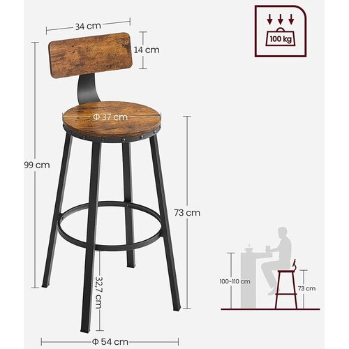  Tabureti s naslonom - Rustikalno smeđa + crna, loft stil Slike