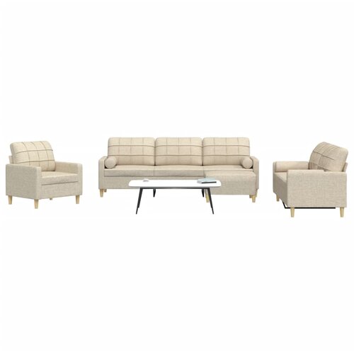  4-dijelni set sofa s tabureom i jastucima krem tkanina Cene