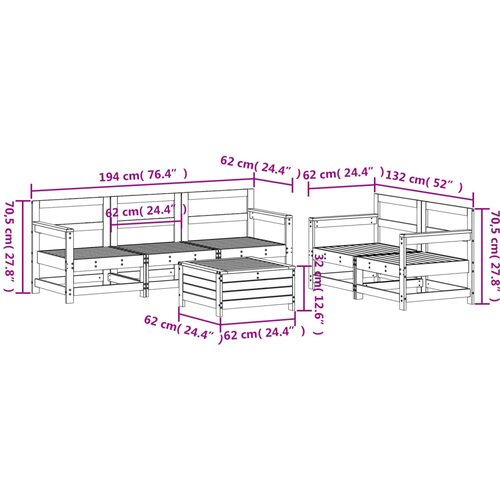  6-dijelni set vrtnih sofa bijeli od masivne borovine Slike
