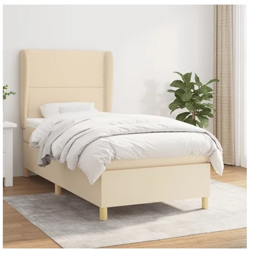  Box spring postelja z vzmetnico krem 90x190 cm blago