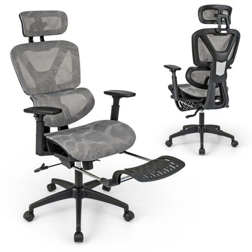  Ergonomska uredska stolica s preklopnom podr&amp;scaron;kom za noge i podesivim naslonjačem za glavu, računalnička stolica. Slike