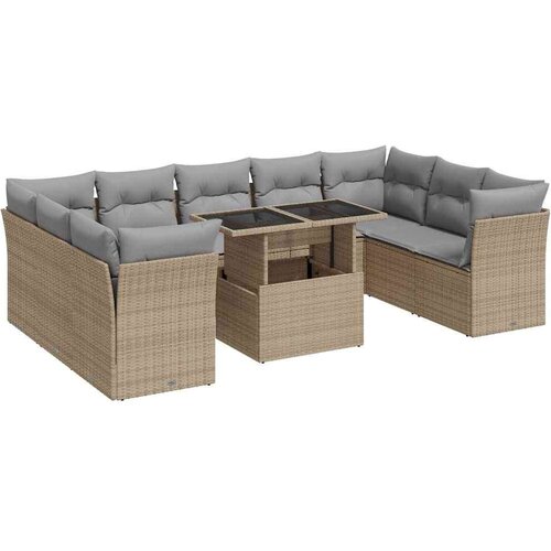 VidaXL 10-dijelni set vrtnih sofa s jastucima bež od poliratana Slike