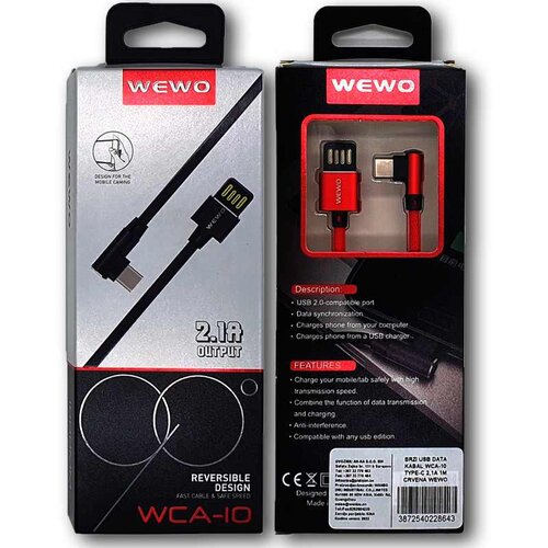 Brzi USB DATA KABAL WCA-10 TYPE-C 2,4A 1M CRVENA WEWO Cijene