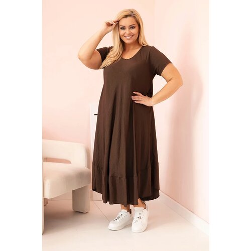 Kesi Włoski Plus size women's dress with short sleeves and ruffle made of light viscose brown Cene