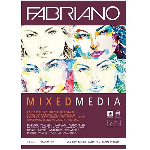 No Statovac Mixed media, blok, A4, 250gr, 40 lista, Fabriano Slike