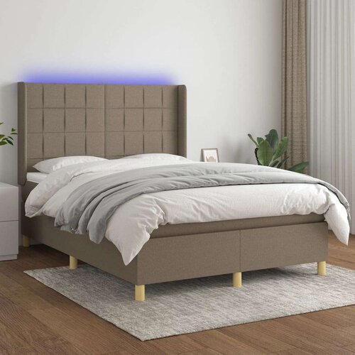  Box spring postelja z vzmetnico LED taupe 140x190 cm blago, (20898522) Slike