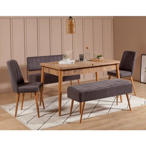 Hanah home Vina 0701 - 4 - Anthracite, Atlantic Atlantic PineAnthracite Extendable Dining Table & Chairs Set (5 Pieces) Cene