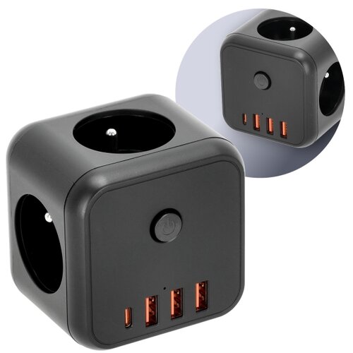  Razdelnik sa prekidačem LINEA, 3x230 V + 4x USB-A/USB-C, crni Slike