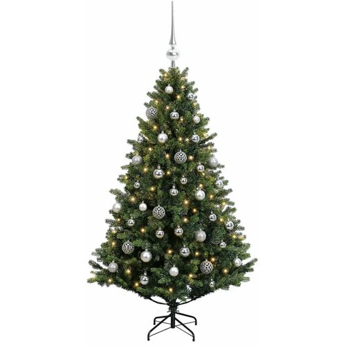  Umjetno božićno drvce s kuglicama 150 cm 150 LED lampica - Zelena 150 cm s LED-ima i srebrnim lopticama Slike