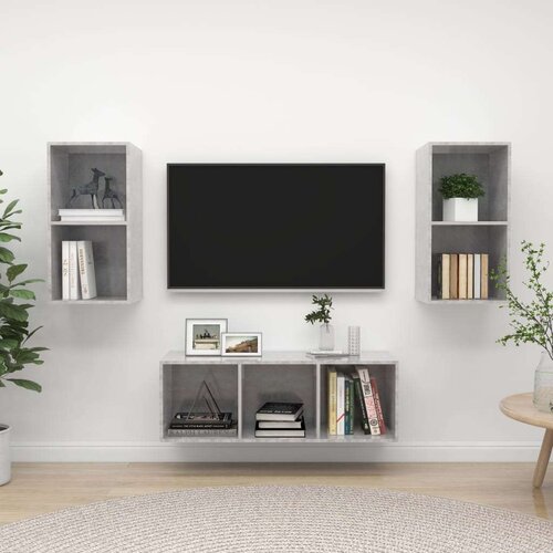  3-dijelni set TV ormarića siva boja betona konstruirano drvo - Beton siva 1 Cijene