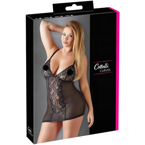 Cottelli Plus Size - prozirni negliže s umetkom od čipke (crni) - 4XL Cene