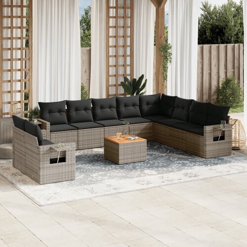 vidaXL 11-dijelni set vrtnih sofa od poliratana s jastucima sivi Cijene