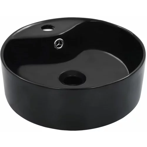 vidaXL Umivalnik z odprtino za odtekanje 36x13 cm keramičen črn
