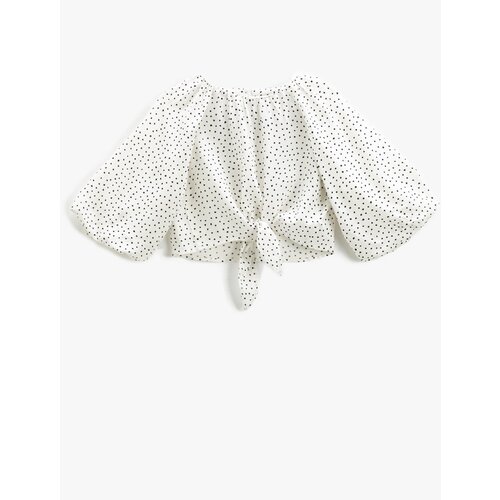 Koton Oversize Blouse with Long Balloon Sleeves, Round Neck Polka Dot, Tie Front Slike