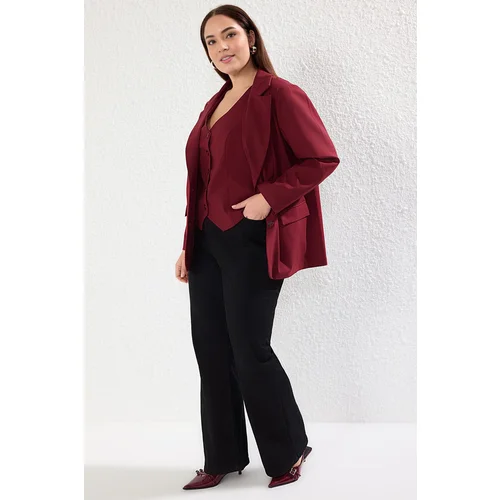 Trendyol Curve Burgundy Lined Oversize/Wide Cut Blazer Woven Plus Size Fabric Jacket