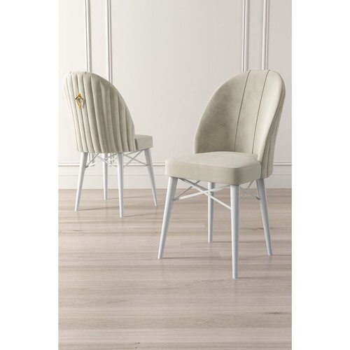 Hanah home set trpezarijskih stolica Ritim 8 kom, krem tkanina Babyface, bele drvene noge Cene