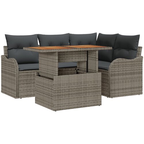 vidaXL 5-delni vrtni sofa set z blazinami siva poli ratan, dvosedna vrtna sofa s shranjevanjem in blazinami siva poli ratan Cene