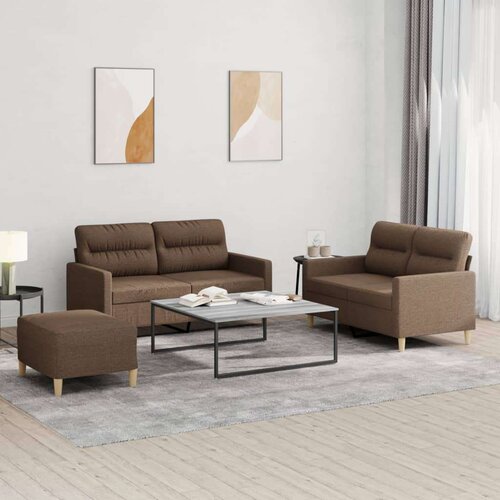  3-dijelni set sofa s jastucima smeđi od tkanine Cijene