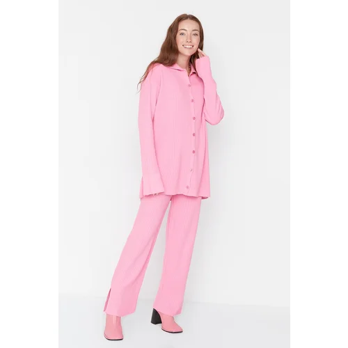 Trendyol Pink Buttoned Knitwear Top and Bottom Set