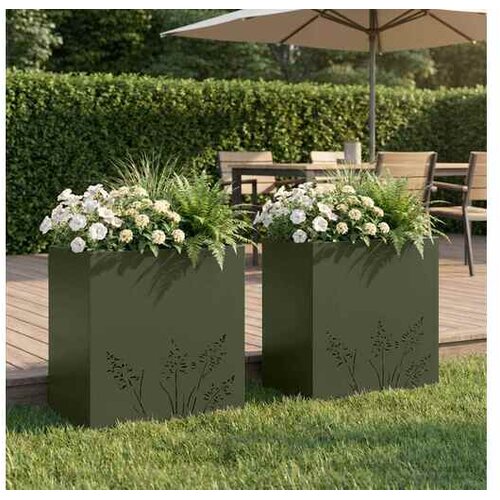 VidaXL Vrtna saksija 2 kom. Maslinastozelena 50 x 30 x 49 cm - Maslinastozelena 50 x 30 x 49 cm 2 Slike