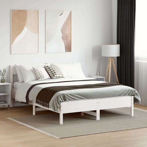 VidaXL Okvir kreveta s uzglavljem bijeli 140 x 190 cm od borovine Slike