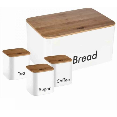 KINGHOFF KH1026 kutija za hleb + posude za kafu, šećer i čaj bele boje Slike