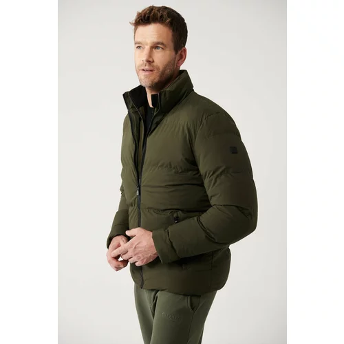 Avva Men's Khaki Puffer Jacket Stand Collar Water Repellent Windproof Quilted Comfort Fit