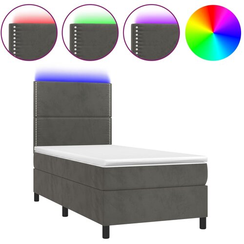 VidaXL Box spring postelja z vzmetnico LED temno siva 100x200 cm žamet, (20726179) Slike
