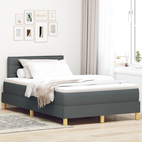 VidaXL Krevet s box springom s madracem i LED osvjetljenjem Tamno sivi 120x190 cm Tkanina Slike