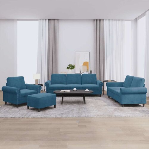  4-dijelni set sofa s jastucima plavi baršunasti - Plava S osloncem za noge Cene